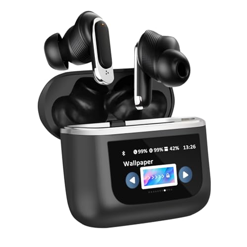 Alpha Digital Wireless Earbuds with LCD Touch Screen, Bluetooth 5.3, Noise Cancelling, 1.47