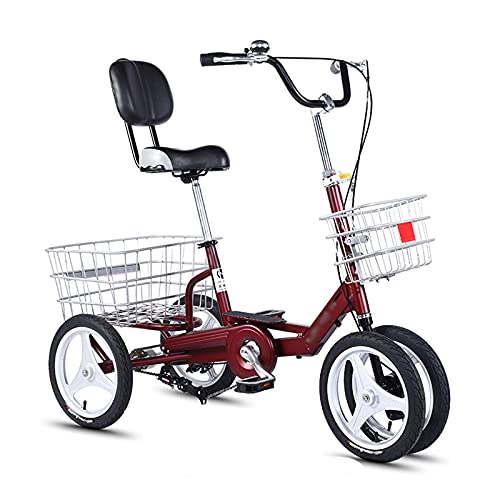 Vélo Cruiser à trois roues 12/14 pouces Tricycle pour adulte avec cadre en acier à haute teneur en carbone pour les loisirs, le shopping, les pique-niques, l'exercice, plusieurs couleurs (rouge 1