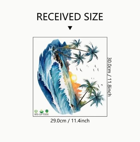 Summer Vibes Coconut Tree Sunset Toilet Cover Sticker Decals Waterproof Toilet Lid Tank Seat Decals Cistern Self-Adhesive Bathroom Wall Sticker