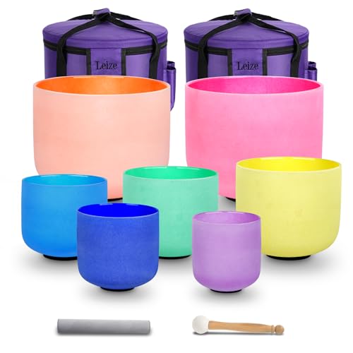 Leize YUE-QI-93 Chakra Tuned 432Hz Set Of 7 Color Quartz Crystal Singing Bowls 6-12 Inch cover