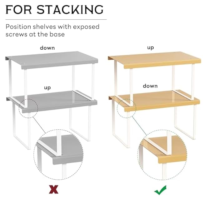 Cabinet Organizer Shelf,2 Pcs Metal Shelves Spice Rack for Kitchen Counter- Pantry Organizers and Storage,Stackable Risers Stand for Bathroom,Cupboard,Desk Organization