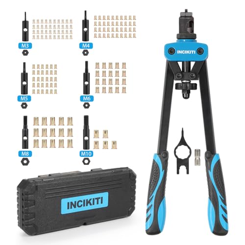 INCIKITI Rivnut Tool Kit Rivet-Nut Gun 14 Rivet Nut Tool with 150pcs Rivnut Professional Riv Nut Gun Set and M3 M4 M5 M6 M8 M10 6 Metric Mandrels Rivnut Tool with Rugged Carry Case
