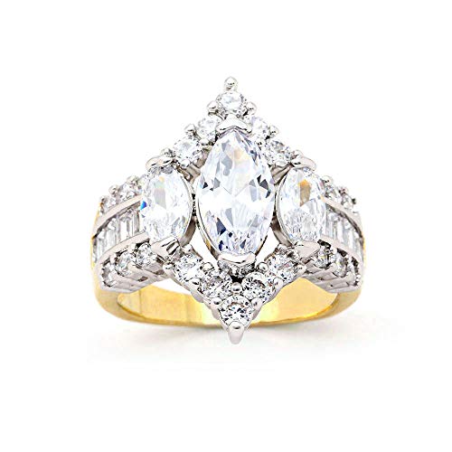 UFOORO Engagement Rings Inspired by Royal Wedding: 3 Stone Cubic Zirconia Crown & Simulated Gemstone Promise Ring: 18K Yellow Gold, 18K Rose Gold & Rhodium Plating, Size 5-10