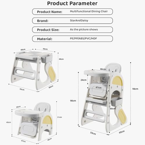 Image of StarAndDaisy Baby high Chair for Baby Feeding Chair for 0 to 5 Years with Removable Tray, Convertible Baby High Chair to Study Table & Chair Set, 5-Point Safety Belt, Multi Backrest Position -Grey