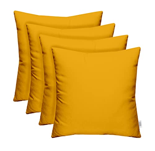 RSH DECOR: Sunbrella Square Throw Pillows Set of 4 | 17" x 17" | Water and Fade-Resistant Performance Fabric | Outdoor Pillow Covers with Down-Alternative Inserts | Canvas Sunflower Yellow