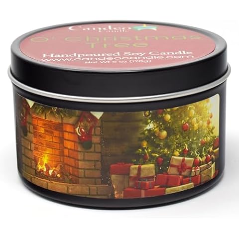 O' Christmas Tree - Container Candle, 6 oz - Made with Beeswax, Coconut and Soy - Black Tin Candle - Handmade in The USA - Candeo Candle - Christmas and Winter Candles Cover