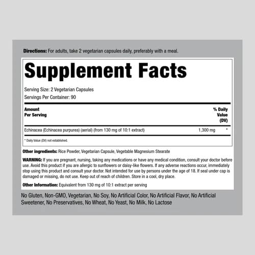 Piping Rock 3181A Echinacea Extract Capsules 1300Mg | 180 Count | Herbal Supplement thumb #1