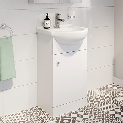 Aurora Bathroom Basin Sink Vanity Unit Single Tap Hole Floor Standing 450mm Matte White…
