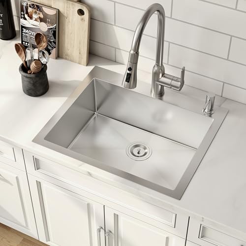 Quikore 25x22 Drop In Single Bowl 25 Inch Topmount Handmade Kitchen Sink