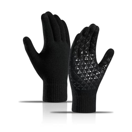 Qiantull Guantes de invierno para pantalla táctil, cálidos, guantes térmicos, guantes de punto, guantes de invierno, guantes térmicos antideslizantes para senderismo, correr, ciclismo, Negro , Talla