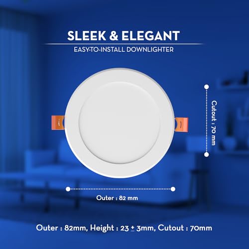Image of Crompton Star Slim Recessed Downlighter 3W Round Cool Day Light | Pack of 2 | False Ceiling required, Cutout: 3 inch | For Hall, Bedroom, Kitchen, Office, Store