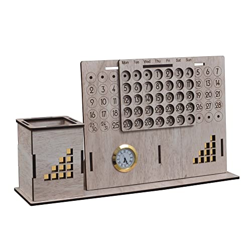 Image of Deskart Stylish Pen Holder Stand with Clock & Lifetime Infinity Calendar | Premium Desk Organizer with Multipurpose Usage for Office Desk & Study Table