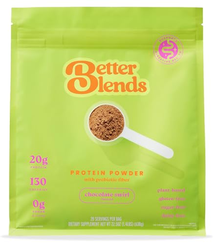 Better Blends Vegan Protein Powder with Prebiotic Fiber, Gut-Friendly, Low FODMAP, Gluten-Free, Dairy-Free, Gum-Free, Sugar-Free, Soy-Free, 20 Servings, Chocolate Swirl