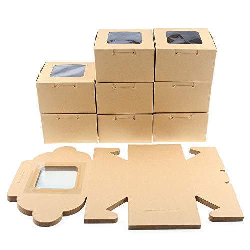 Jyongmer 30 Pack Brown Bakery Pie Boxes 4 inch Kraft Paper Individual Cupcake Boxes with Clear Display Window Natural Disposable Box, Dessert, Cookies, Pastry, Donut, Candy, Party Favors, Wedding Cake - Thumbnail 2