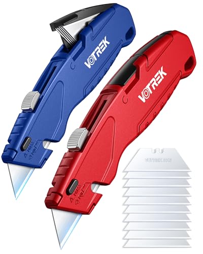 VOTREK Utility Knife Set | Retractable Box Cutter with【Blade Storage】| All Metal Heavy-Duty Cutting for Cardboard, Carpet, Plastic | Includes Razor Knives 2Pack & Extra Quick Change Replacement Blades