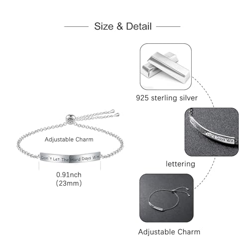 925 Sterling Silver Inspirational Bracelet - Hypoallergenic Let Them/ Dont Let The Hard Days Win/Remember Who The F You Are/Just Breathe/Let go and Let God/Faith over Fear Bracelet Anxiety Relief Inspirational Jewelry Encouragement Gifts for Women Men4