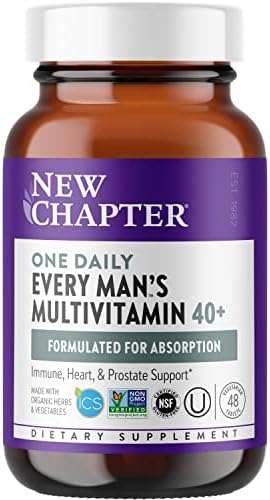 New Chapter Men's Multivitamin 40 Plus for Energy, Heart, Prostate + Immune Support with 20 Fermented Nutrients - Every Man's One Daily 40+, Gentle on The Stomach - 48 ct