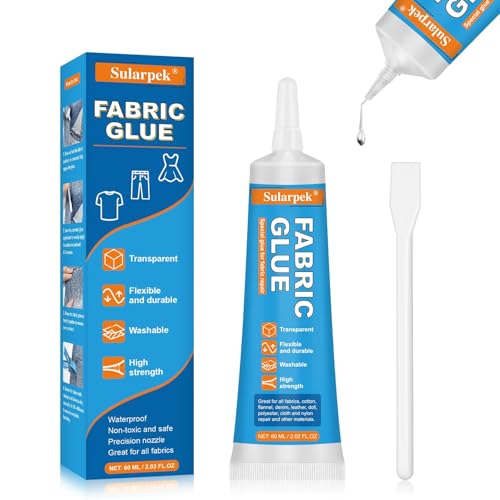 Sularpek 60 ML Pegamento para Tela, Lavable a Máquina Pegamento Ropa para Bolsos de Cuero, Cinturones, Ropa, Sofá, Secado Rápido