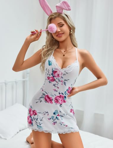 Image of Avidlove Womens Nightgown Sexy Lace Sleepwear V Neck Full Slip Chemise Lingerie Cotton Night Gowns Babydoll Sleepshirt