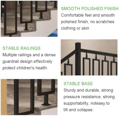 Black Rectangular Iron Balusters with Tempered Glass - Decorative Metal Railing for Indoor Stairs & Decks - 95cm Modern Staircase Design