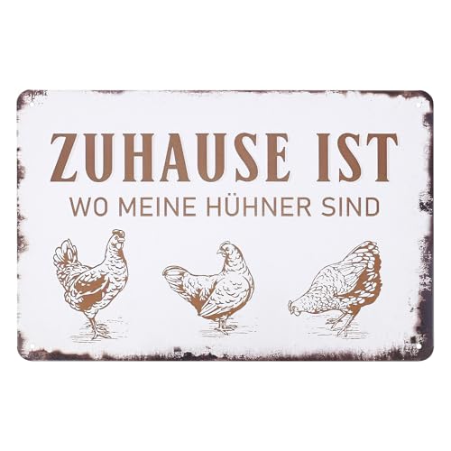 Retro Blechschild Hühner, Chicken Sign, Huhn Metall Blechschild für...