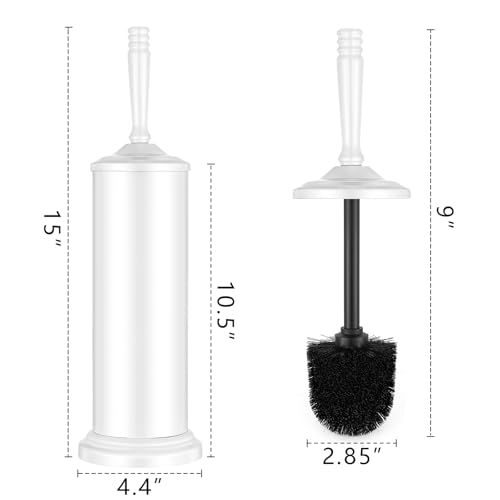 Image of Stainless Steel Toilet Brush and Holder,Toilet Bowl Brush with Long Handle for Bathroom,Toilet Brushes-Space Saving,Covered Brush, Durable, Deep Cleaning,Splash Resistant (White)