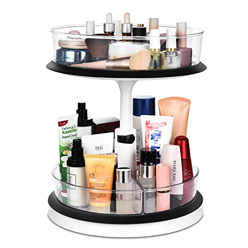 Aceyoon 2 Tier Lazy Susan Organizer Spice Racks,11'' Turntable Cabinet Organizer Height Adjustable With 3 Divided Bins For Kitchen Pantry Bathroom Makeup Organizing Container（Clear） #TOP9