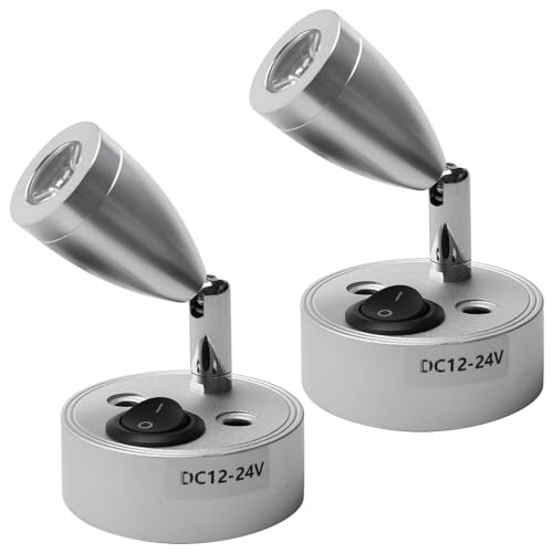 Lot de 2 lampes de lecture LED 12 V pour camping-car, 59 x 96 mm, lampe de lecture murale en aluminium, applique murale de lecture avec interrupteur,...