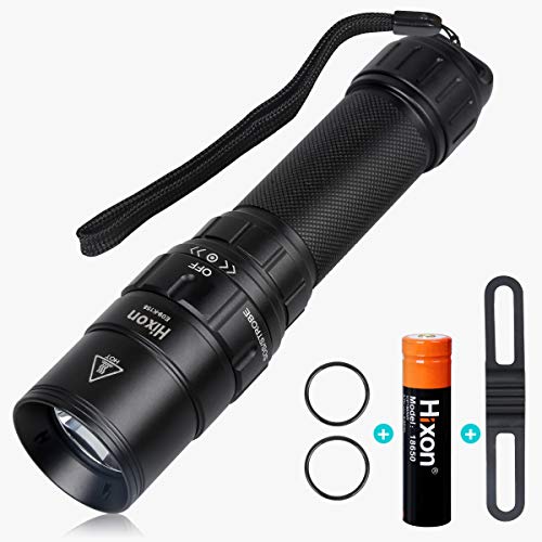 Hixon Led-zaklamp, 1000 lumen, militair, professionele zaklamp met draaischakelaar en 18650 batterij, 5 verlichtingsmodi, IPX8 waterdicht