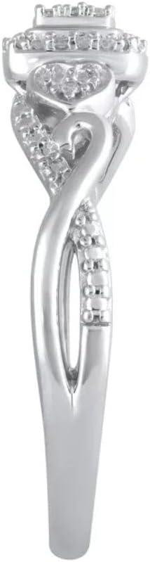 SilverDia 0.50 Ct Round Cut Micro Prong Diamond Wedding Engagement Halo Ring For Women 14K White Gold Plated Heart Style Ring 925 Sterling Silver Customized Anniversary Promise Ring Gift For Her