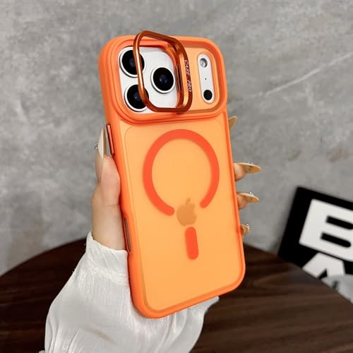 Coque iPhone 16 Pro Max orange rigide en silicone givré magnétique - 2