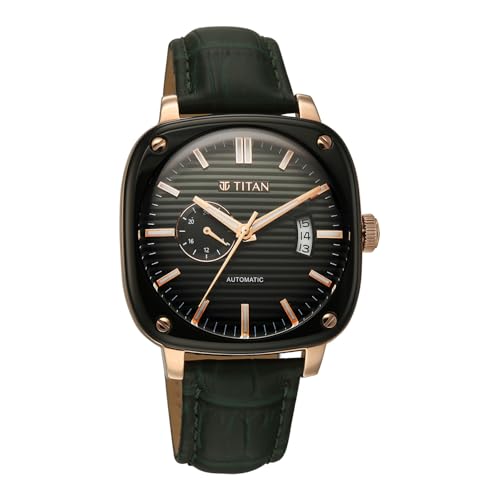 Image of Titan Vintage Concealed Automatic Analog with Green Dial Green Leather Strap Watch for Men - 90225KL01