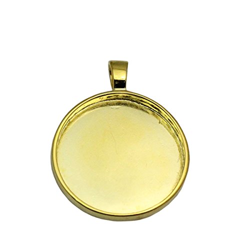 Round Bezel Pendant Setting Sterling Silver Cabochon Base 25 mm Round Bezel Tray DIY Jewelry (14kt Gold Plated)
