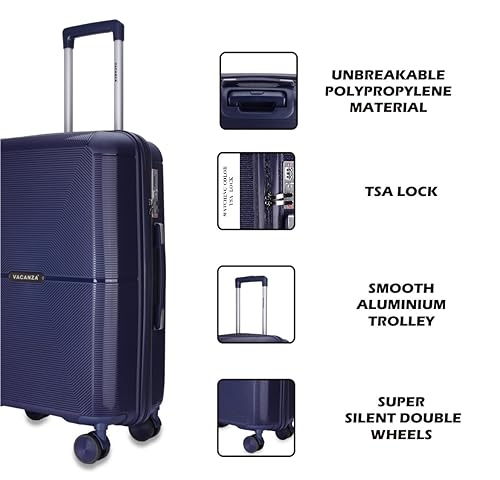 Image of 3G VACANZA Hard-Side Polypropylene Cabin & Check-in Luggage Set of 3 Blue Trolley Bags (55, 65 & 75 Cm)
