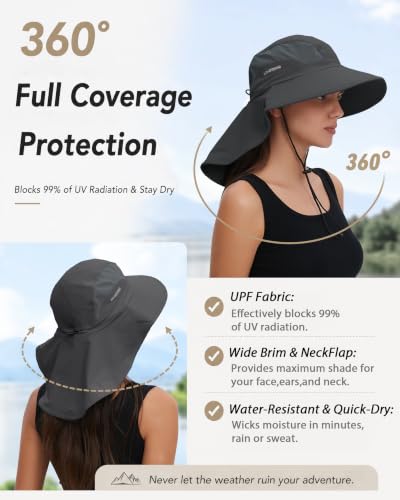 Image of Sun Hat UPF50+, Breathable Wide Brim Bucket Hat Outdoor for Hiking Garden | Large-Area Neck Flap, Water-Resistant Nylon , Blocks 99% UV radiation, lightweight, moisture-wicking,Quick-Dry for Women Men