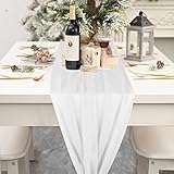 Chiffon Tischläufer, Hotelgeburtstag Hochzeit Bankett Tischdekoration, Kaffee Tee Durchscheinend Bänder Tischdecke (Weiß,27 ∗ 120 Zoll)