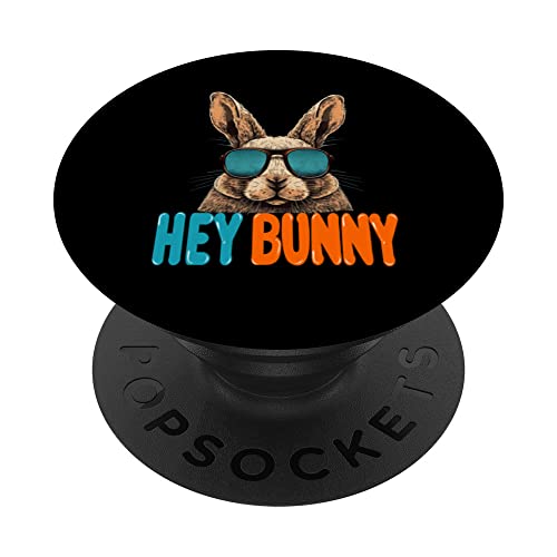 Hey Bunny Easter Egg cute rabbit with sunglasses PopSockets Swappable PopGrip, Black