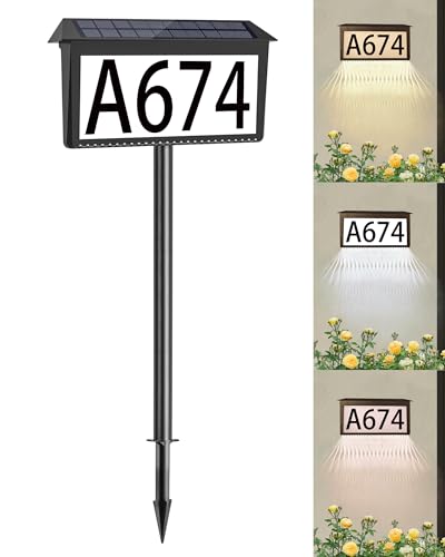 Solar House Numbers for Outside, Waterproof Illuminated House Number Plaque, Solar Led Address Sign for Yard,Home, Garden, Lawn and Street