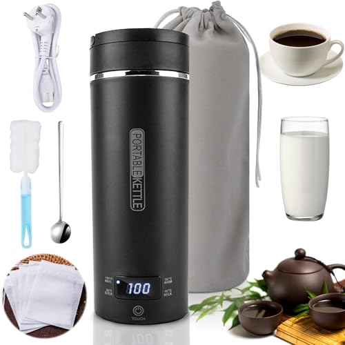 KIMIGO Pequeño Hervidor de Agua Portátil,500ml 4-Temperaturas Hervidor de Agua Eléctrico,Taza de Agua Eléctrica con Ajuste de La Temperatura,316 Materiales Inoxidables,para Hacer Leche,Café y Té