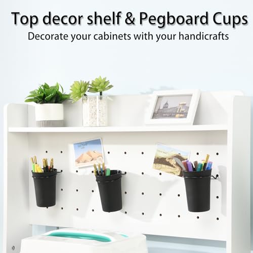 Image of Cooday Craft Organization and Storage Cabinet Compatible with Cricut Machines, Craft Table with Storage for Adults, Crafting Desk with Power Outlet,Pegboard, Vinyl Holders