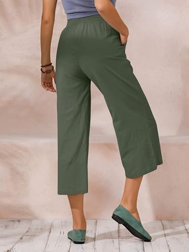 Image of ECUPPER Womens Cotton Cropped Pants Loose Fit Wide Leg Trousers | Casual, Plus Size, Elastic Waist, Capri, 100% Cotton, Slant Pockets, High Rise Waist, Lounge Pants