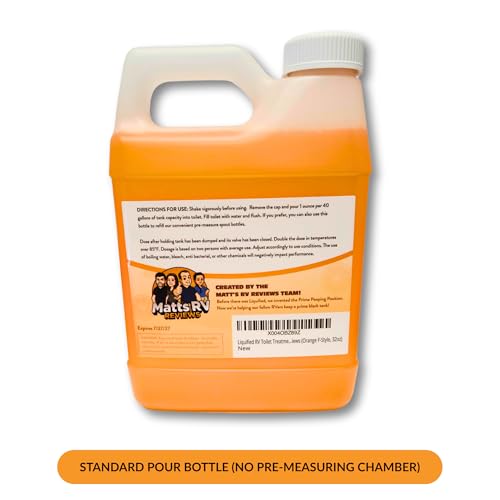 Image of Liquified RV Toilet Treatment - Orange Scent, 32oz Standard Pour Bottle - Holding Tank Waste Digester & Odor Eliminator, Septic Safe, Biodegradable - Made in USA