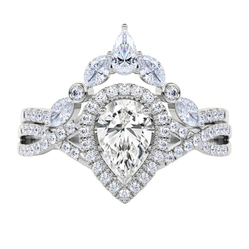 1.0 Carat Moissanite Pear Bridal Ring Set - Pear Cut Wedding Ring Set Sterling Silver Pear Shaped Moissanite Ring Set Proposal Anniversary Promise Ring Set