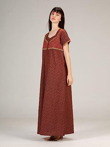 Image of Evolove Women's Cotton Long Maxi Night Gown Nighty Dress with Pocket & Stylish Button, Super Soft Comfortable (LNG-Button)