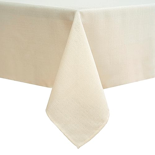 Eachope Burlap Texture Rectangle Table Cloths, 100% Recycled Fabric Farmhouse Tablecloths Washable Faux Linen Tablecloth For Dining Table, Buffet Parties And Camping, 52 X 70 Inch, Beige/Cream #TOP6