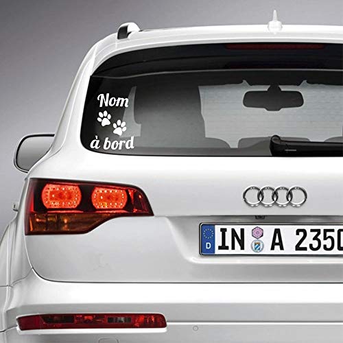 Sticker chien/chat à bord pour voiture NOM Personnalisé Petites Pattes 20 cm Blanc - Anakiss
