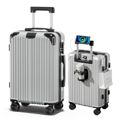 [SupTrip] スーツケース 機内持ち込み キャリーケース USBポート付き キャリーバッグ カップホルダー付き 隠しフック機能 多機能 大型 超軽量 静音 ダブルキャスター 耐衝撃 360度回転 軽量 ビジネス 修学 泊まる 旅行 出張 (シルバー, Sサイズ/機内持込（1-3泊）)