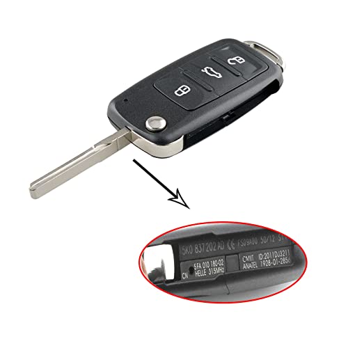 Heart Horse 3 Buttons Remote Car Key Shell Case Fob Cover Flip Folding Replacement Remote Key Case for Go-lf Ca-ddy Be-etle Je-tta P-olo Sharan Transporter (433Mhz ID48 Chip) - Image 4