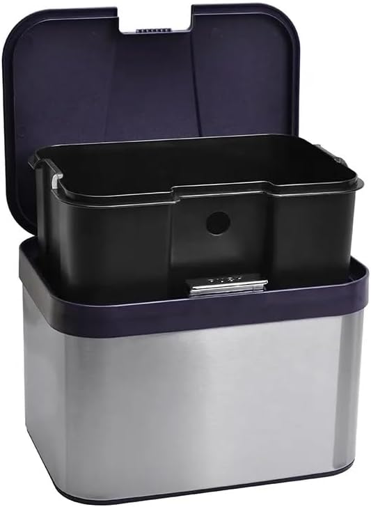 Compost Bin for Kitchen, Countertop Compost Bin, Body Stainless Steel with Lid, 1.13 Gallon with Inner Bucket Compact and Easy Clean (Black Silver)
