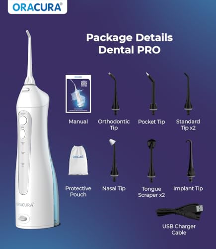 Image of ORACURA OC150 Dental PRO Smart Water Flosser White, 150ml water tank capacity, Portable & Rechargeable, 3 Modes, 365 Days Warranty